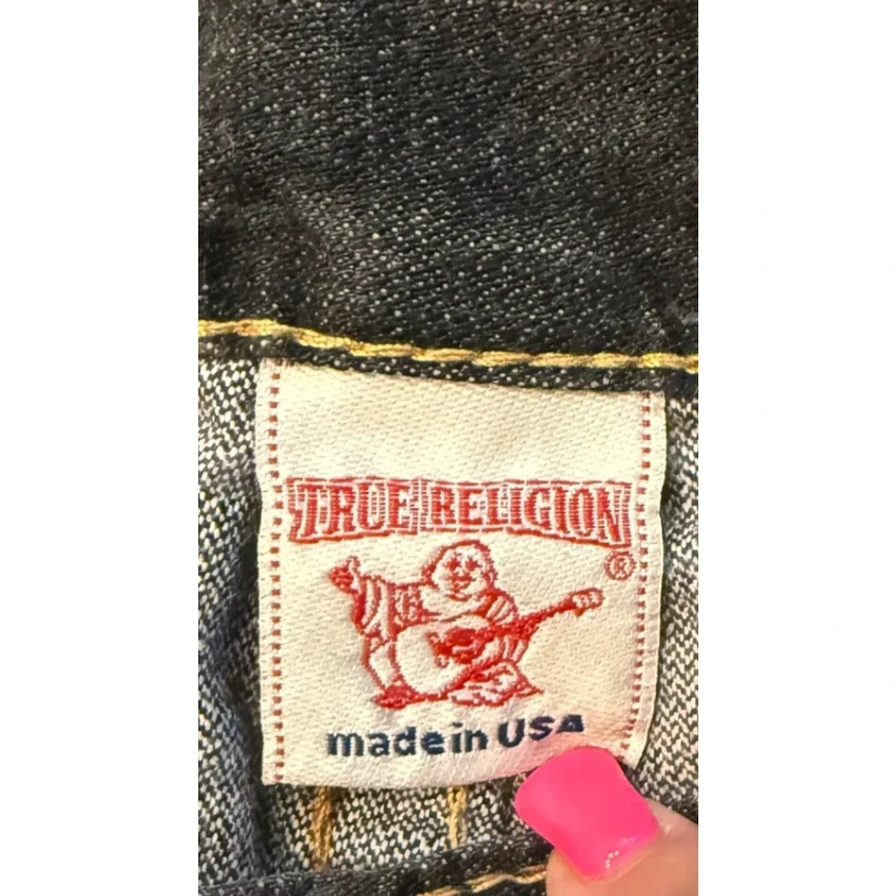True Religion LOGAN Jeans Mens Black Denim USA Made Size 33W 32L Embroidered